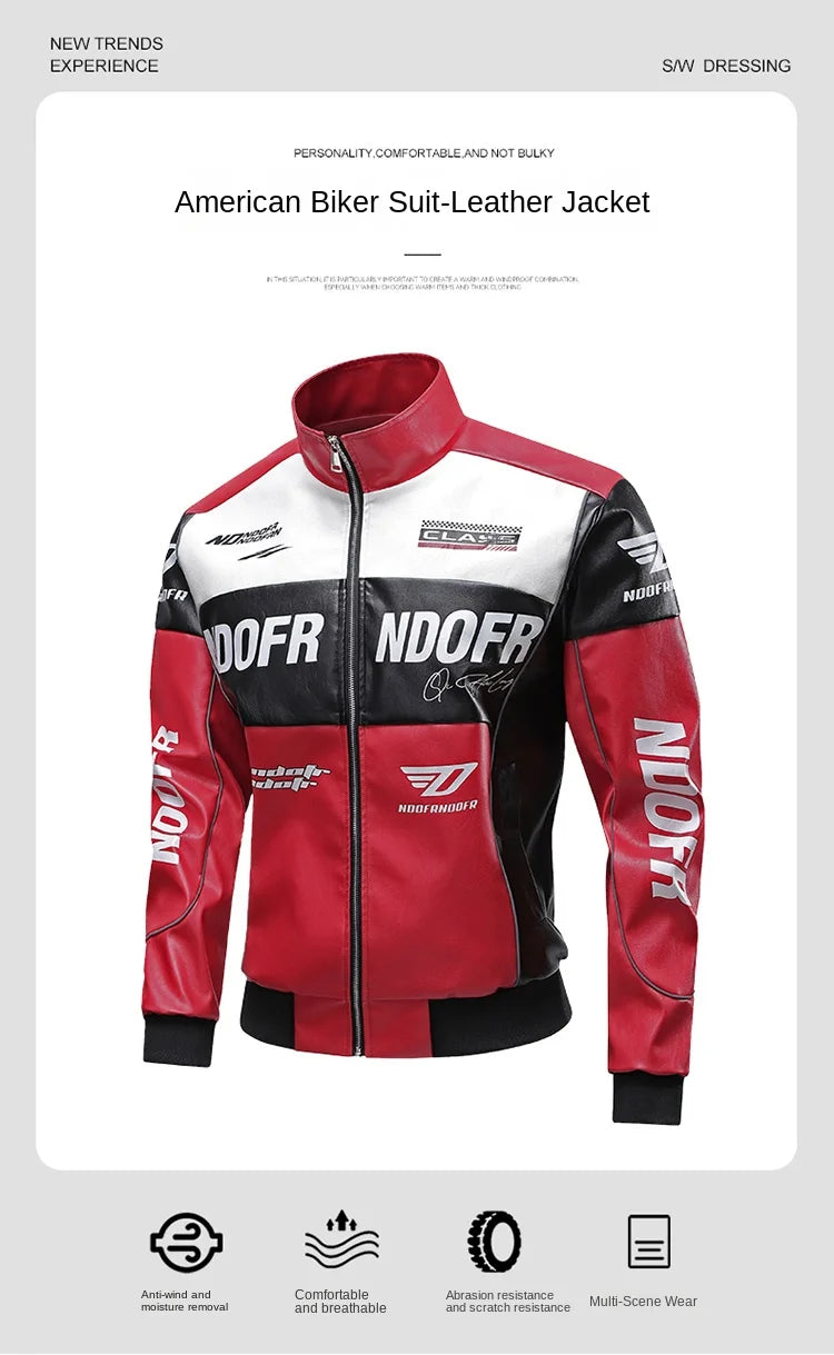 Multi-Pocket Moto PU Work Jacket
